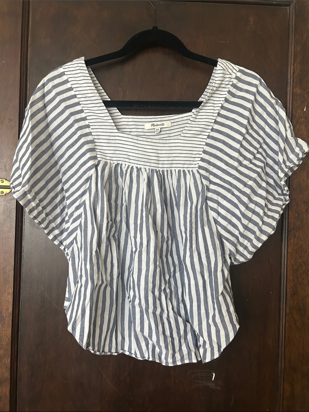 Madewell Navy and White Striped Square-Neck Peasant Top